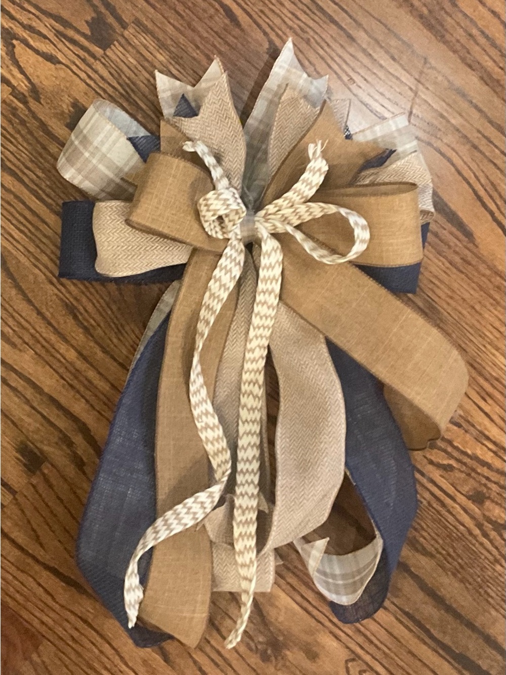 Neutral Navy & Tan Decorative Fabric Bow